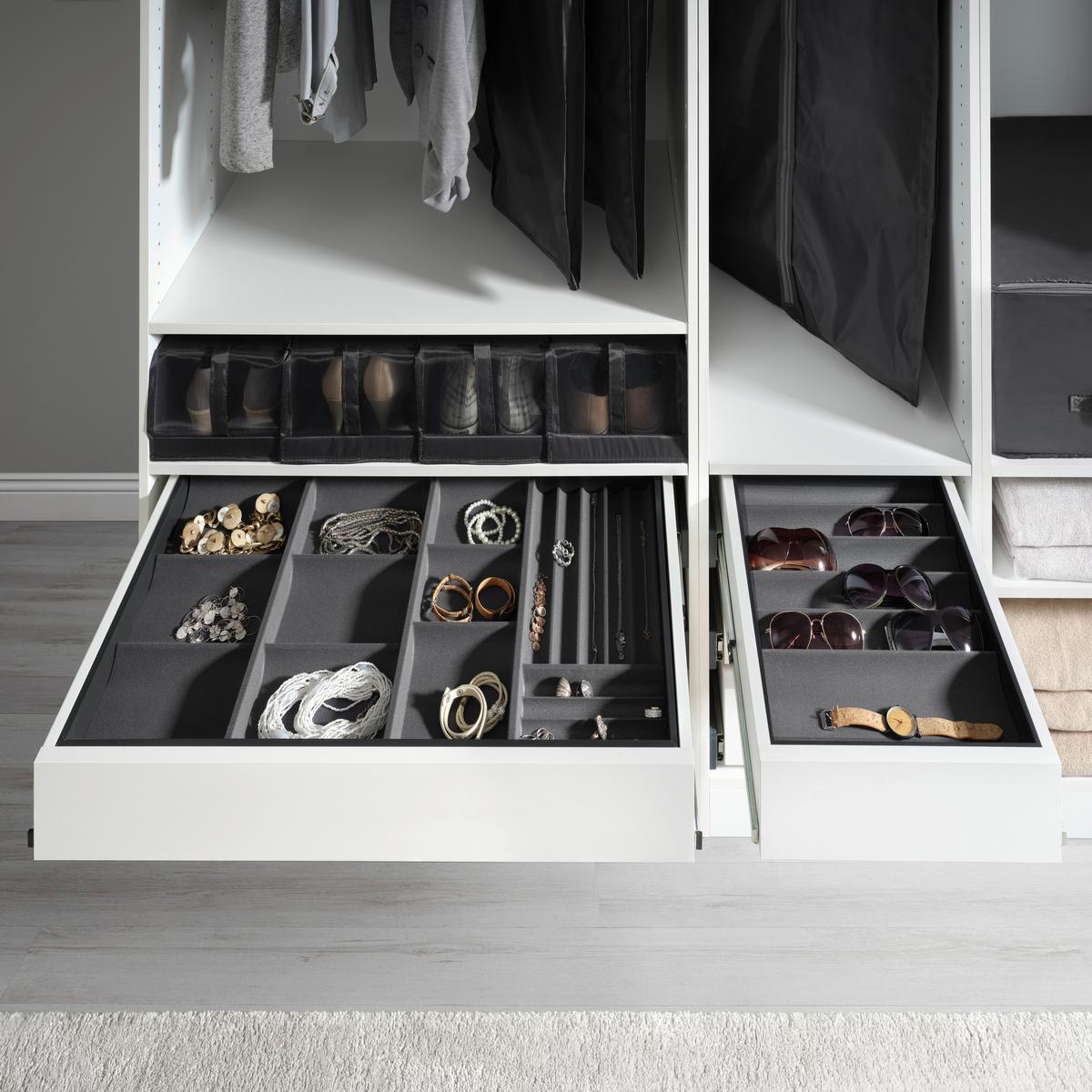 Organizér na šperky Unit, L - sivá, Konventionell, kompozitné drevo/textil (79,5/43/10,5cm) - Premium Living