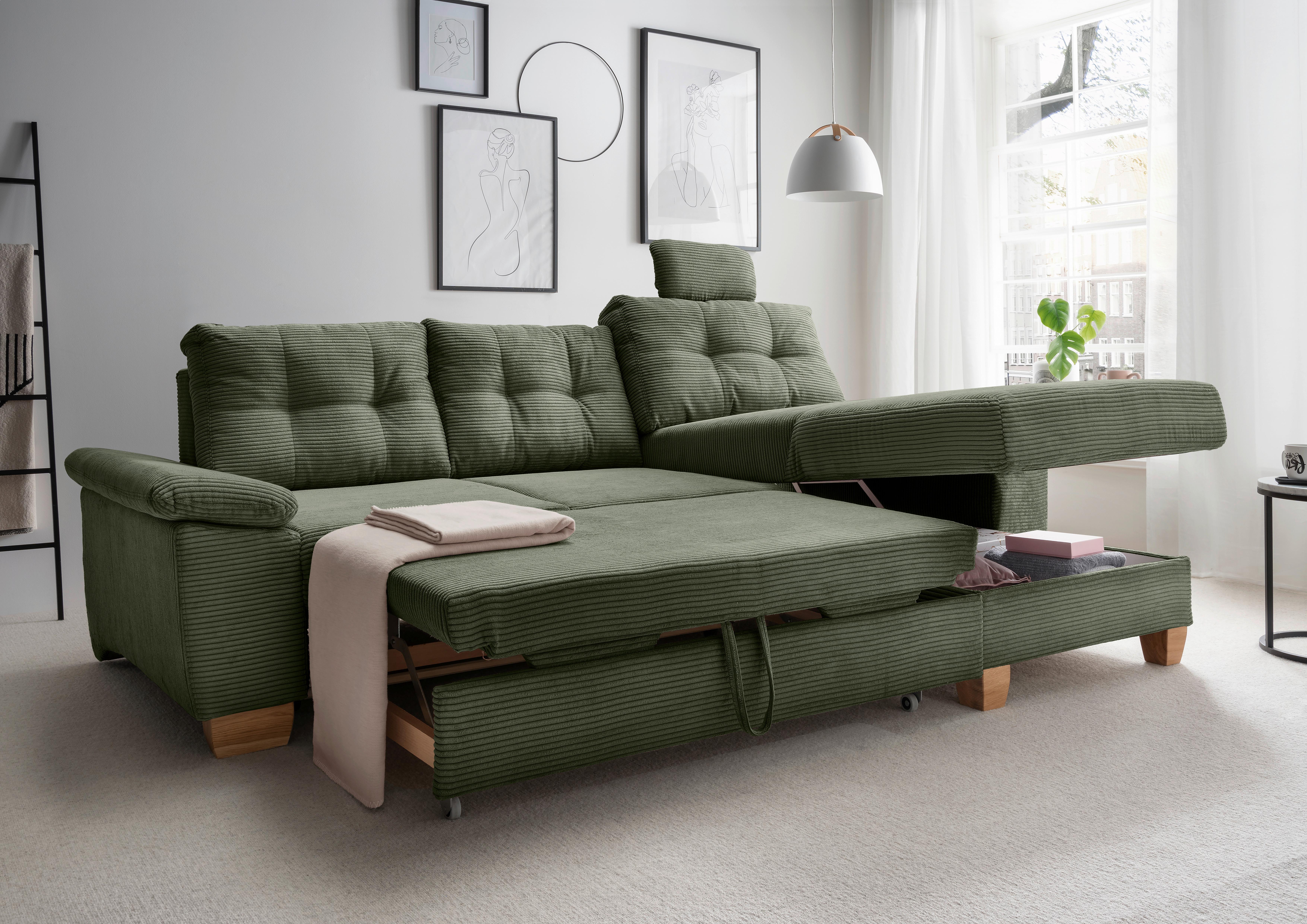 Ecksofa Brizzini Dunkelgrün S: 270x176 Cm - Dunkelgrün/Naturfarben, MODERN, Textil (270/176cm) - Livetastic