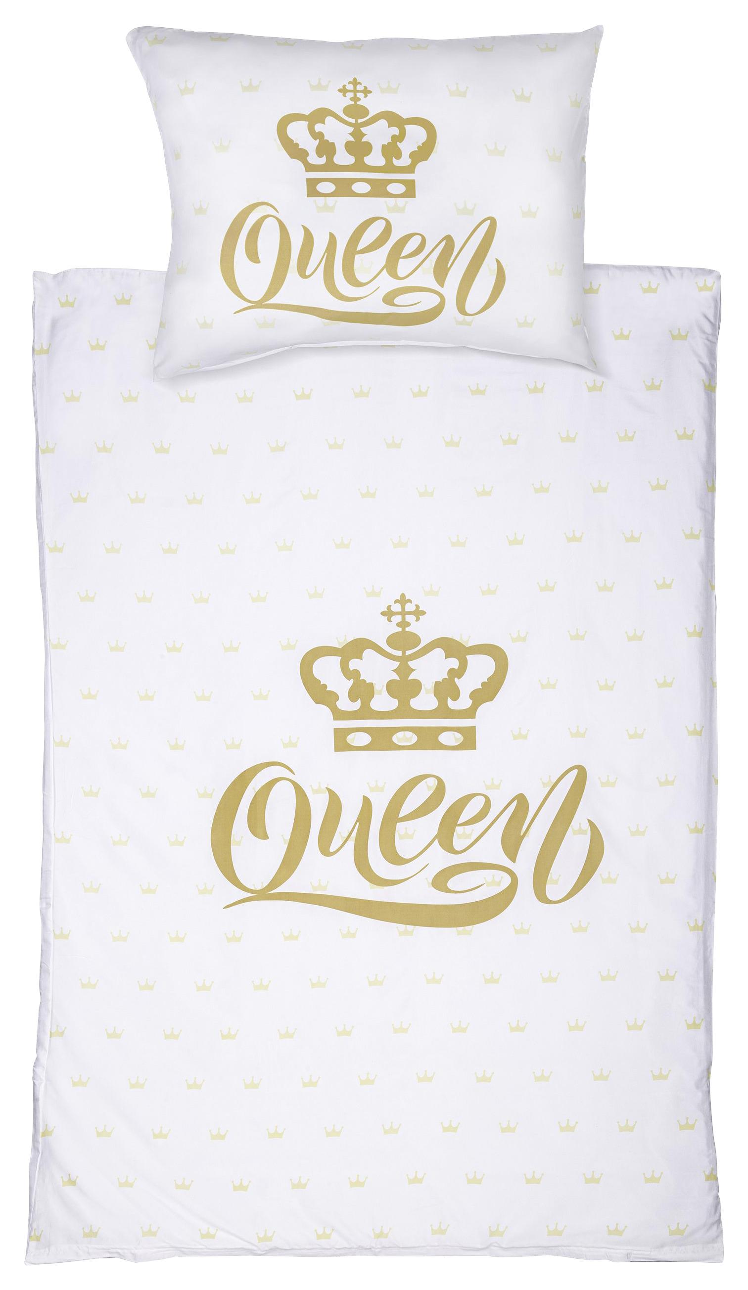 Bettwäsche 140x200 cm Queen Weiß/Goldfarben - Goldfarben/Weiß, MODERN, Textil - Luca Bessoni