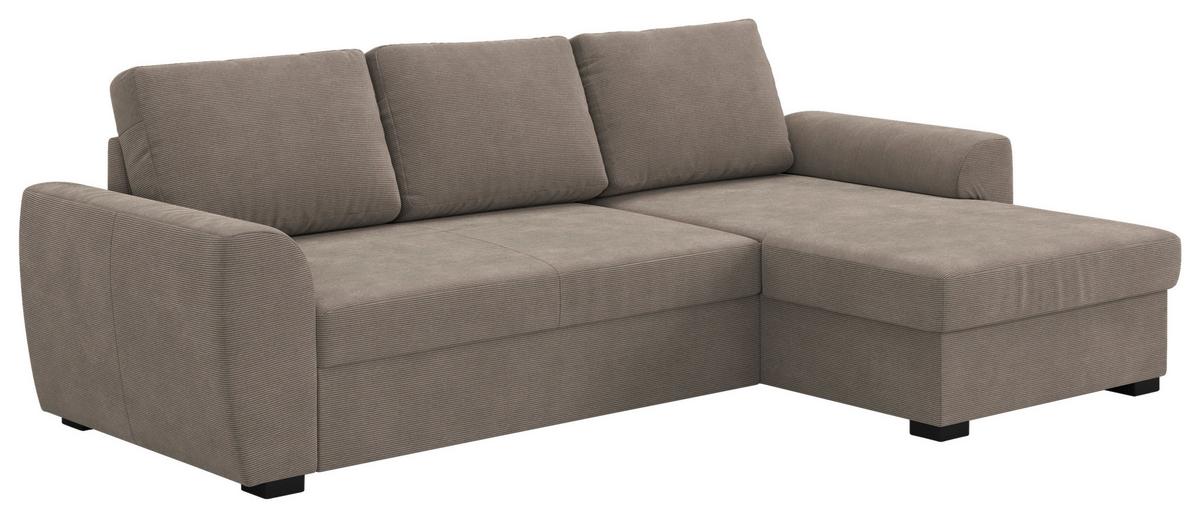 Ecksofa mit Bettfunktion Cord taupe, B: 253cm - Taupe/Schwarz, Trend, Textil (253/154cm) - MID.YOU