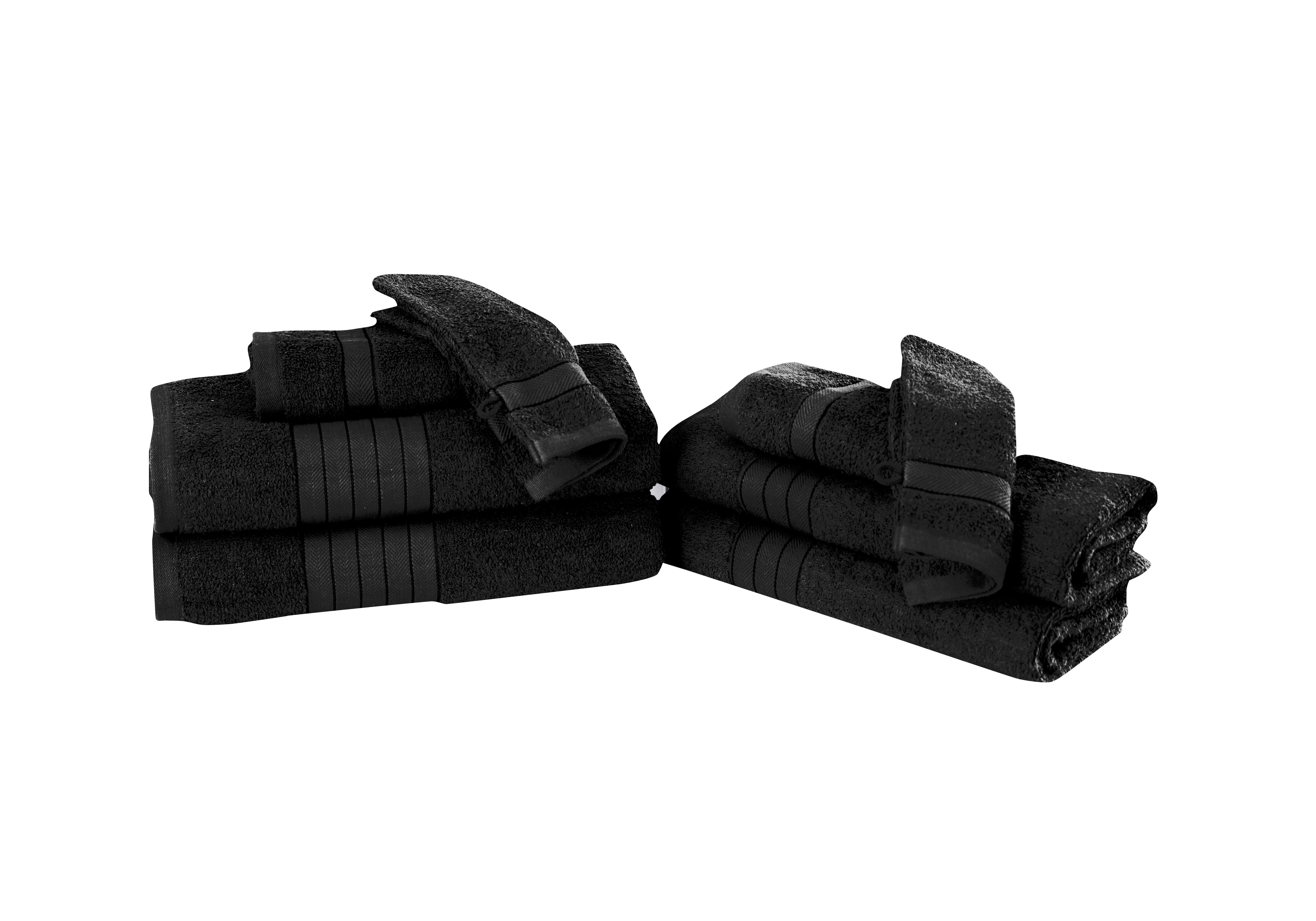 Sada 8ks Černých Ručníků Ze 100% Bavlny - černá, Konvenční, textil (20/20/28cm) - MID.YOU