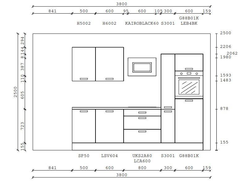 Kuchynský blok PN210 vrát.5 spotrebičov, 280 cm - čierna/sivá, Modern, kompozitné drevo (280cm) - Pino