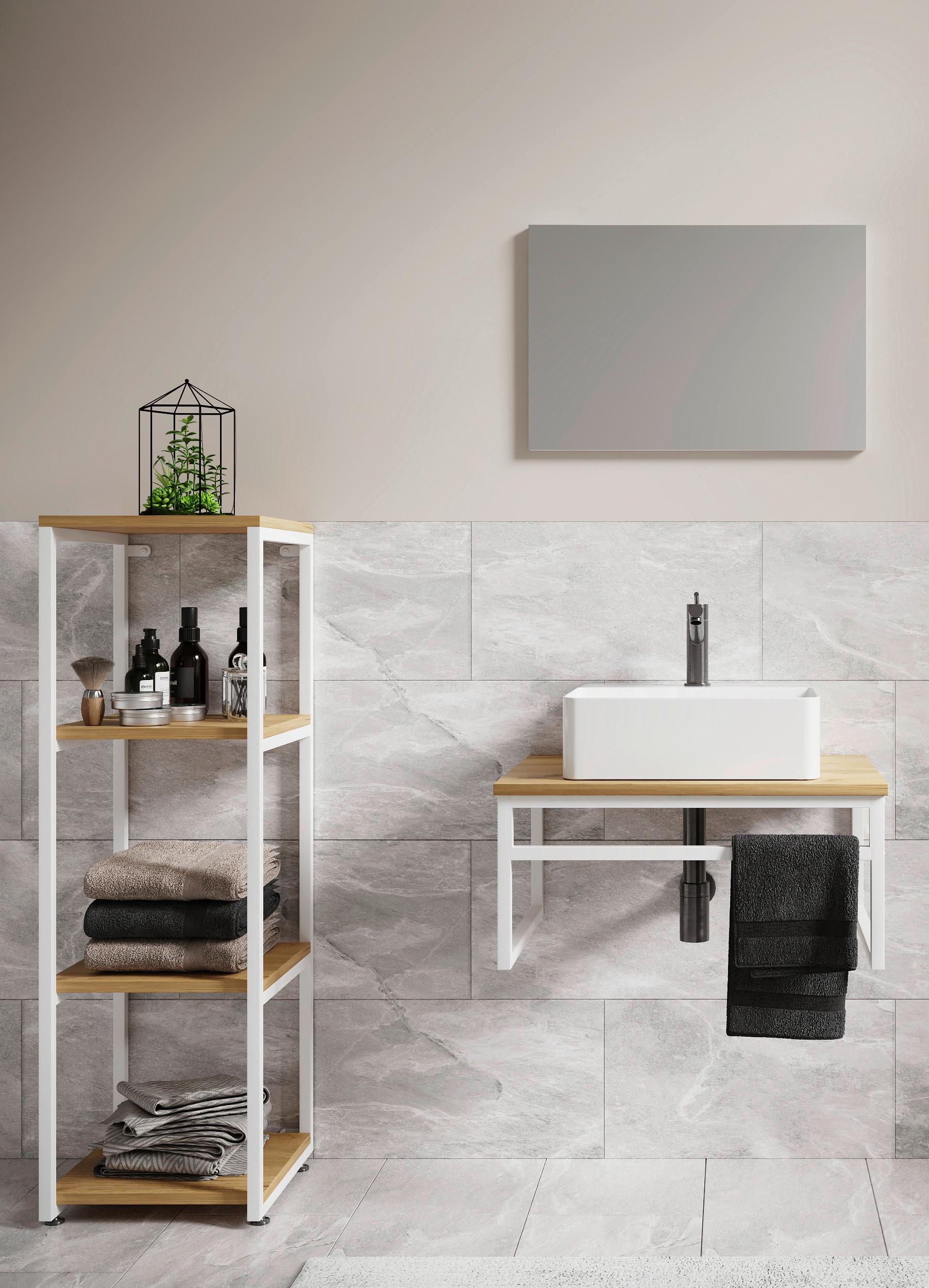 Badmöbel-Set 4-Tlg. Bitila B: 95 cm Weiß/Honigeiche - Honigeiche/Schwarz, MODERN, Glas/Keramik (95cm) - MID.YOU