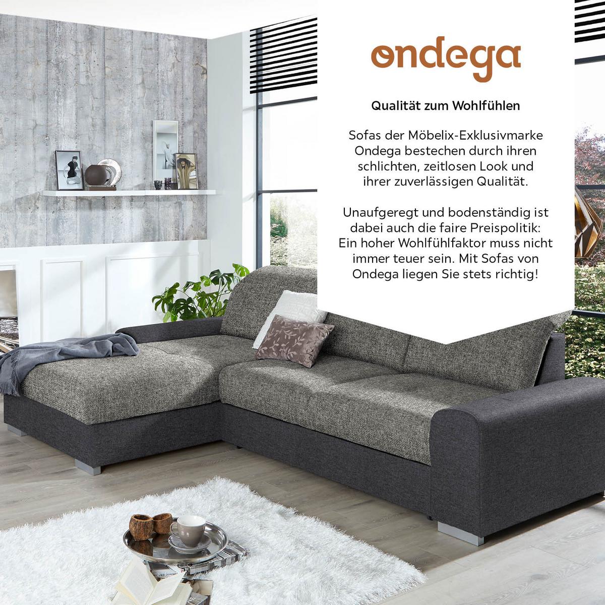 Ecksofa mit Schlaffunktion + Bettkasten Malaga, Webstoff - Dunkelgrau/Silberfarben, KONVENTIONELL, Textil (203/286cm) - Ondega