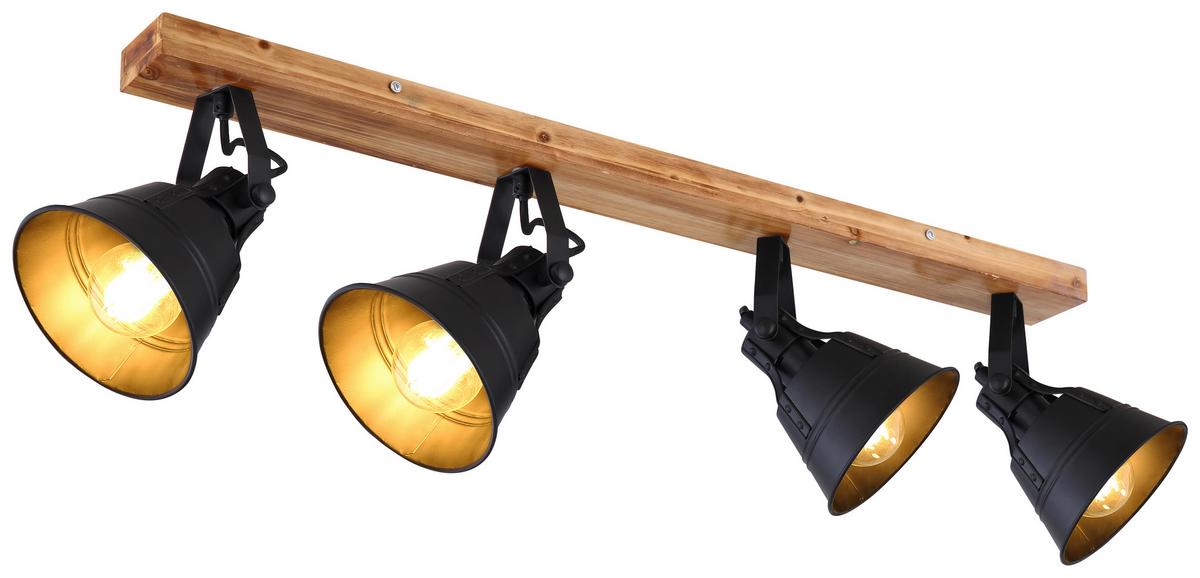 Strahler Günther 4-flammig Berstellbar L: 82 Cm - Goldfarben/Schwarz, Natur, Holz/Metall (82/24cm) - Globo