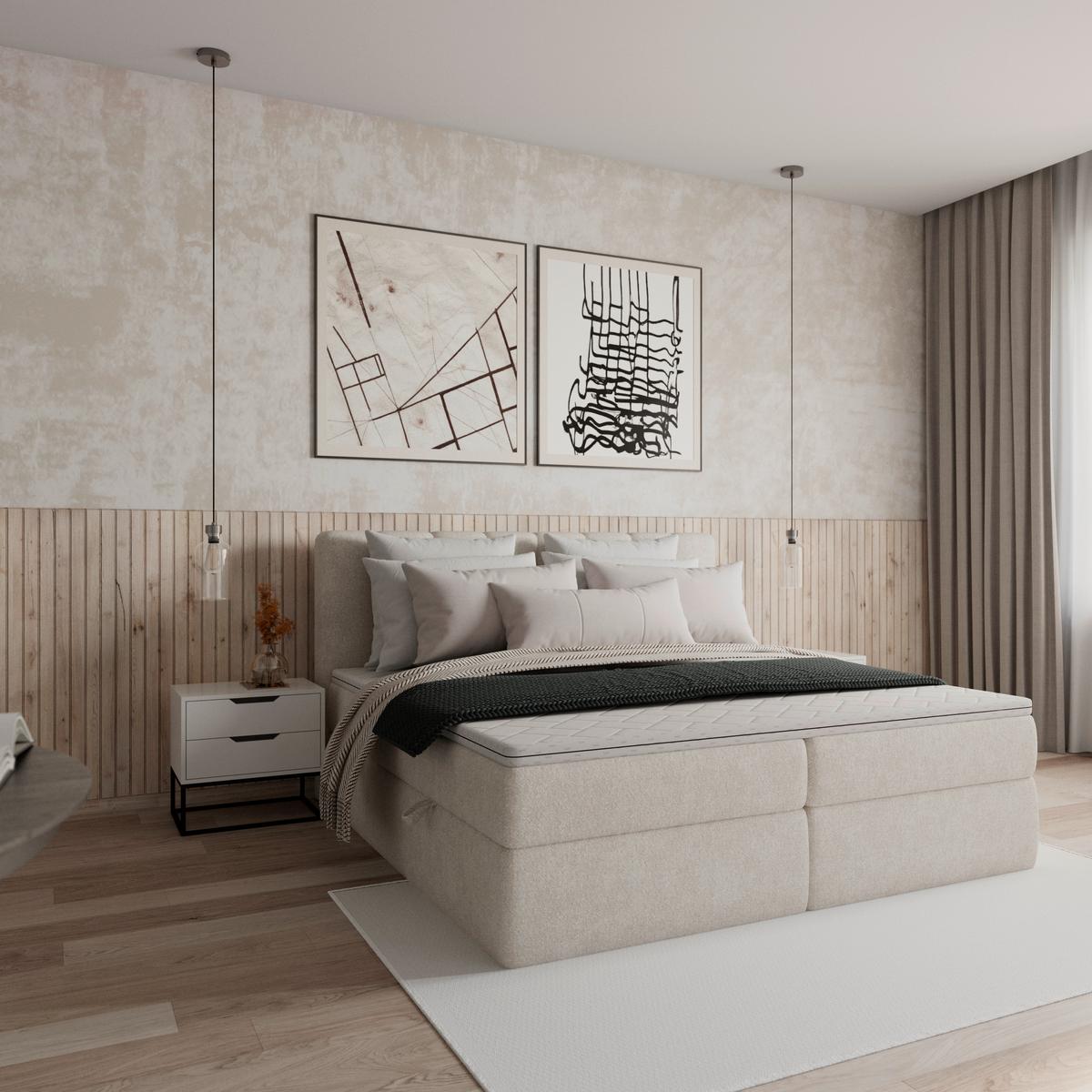 Boxspringová posteľ MALA 180x200 cm, béžová - čierna/krémová, Modern, drevo/kompozitné drevo (180/200cm) - Bessagi Home