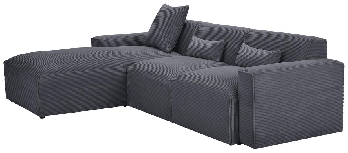 Ecksofa mit Zierkissen Pearl Graphitfarben 196x303 cm - Schwarz/Graphitfarben, Design, Textil (196/303cm) - Livetastic