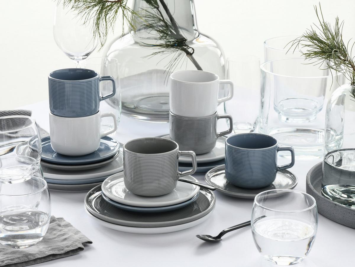 Kaffeeservice 18-Teilig. Porzellan, multicolor - Graublau/Weiß, Basics, Keramik - Creatable