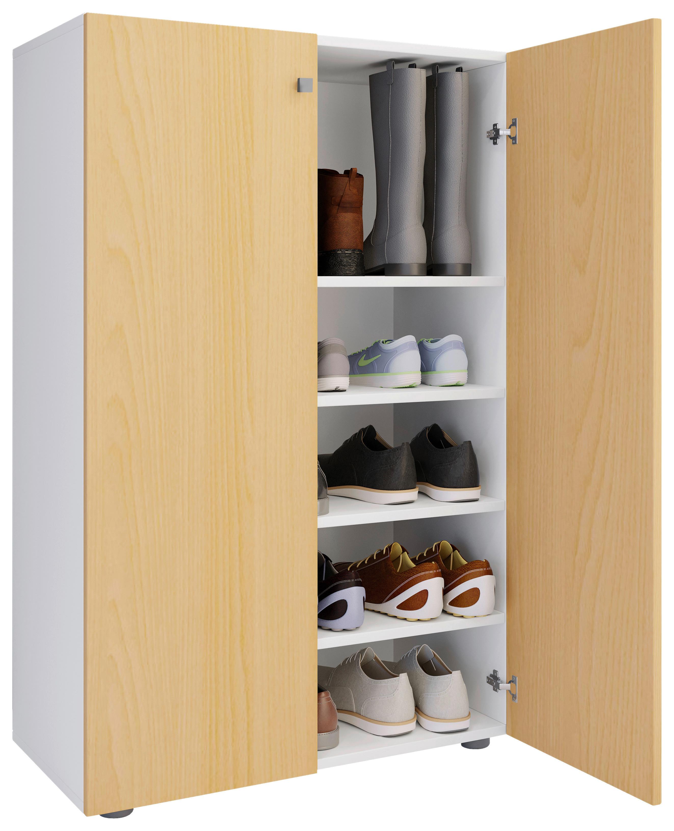 Schuhschrank Lona Weiß Buchefarben Dekor - Buchefarben/Schwarz, Design, Holzwerkstoff (70/110/39cm) - MID.YOU