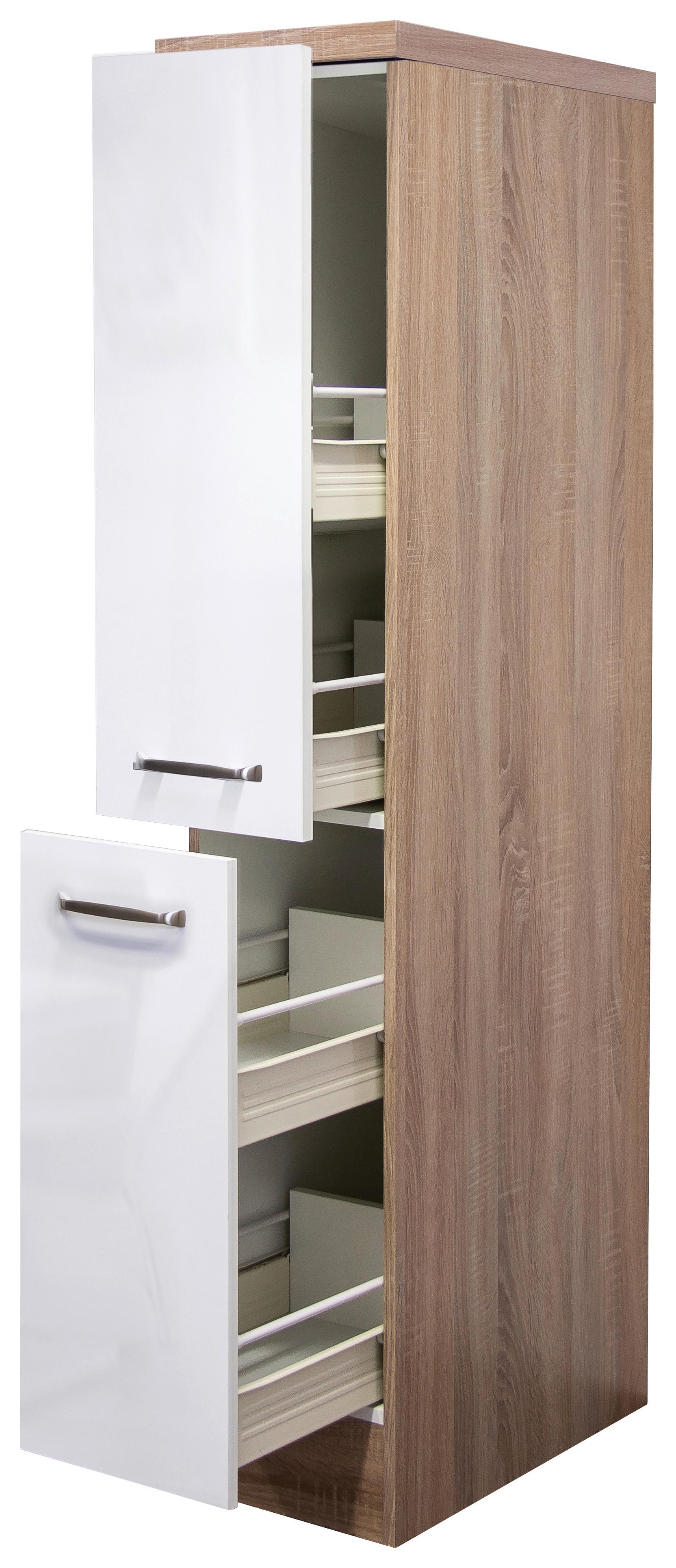 Potravinová skříňka Venezia-Valero 30cm - Sonoma dub/vysoce lesklá bílá, Moderní, kov/kompozitní dřevo (30/161,6/57cm) - FlexWell