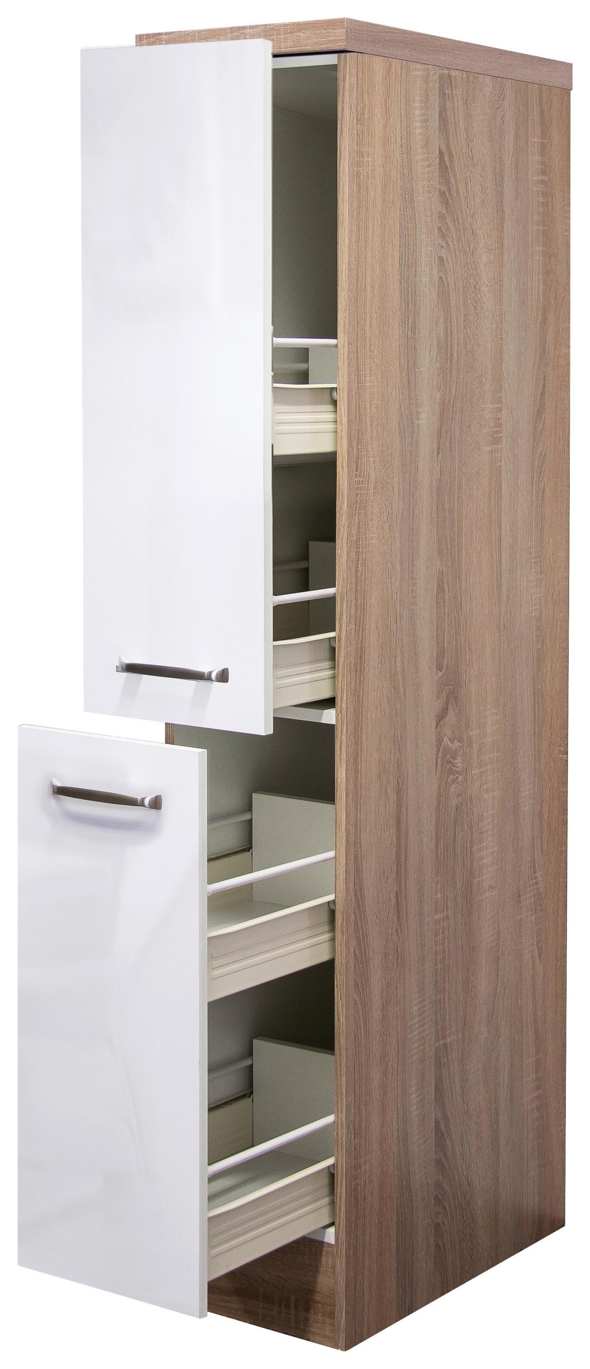 Potravinová skříňka Venezia-Valero 30cm - Sonoma dub/vysoce lesklá bílá, Moderní, kov/kompozitní dřevo (30/161,6/57cm) - FlexWell