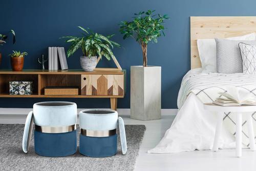 Hocker Pouf-set Samt Blau/hellblau 2-Teilig - Blau/Hellblau, Basics, Kunststoff/Textil (31,5/36/38/44cm) - Kayoom