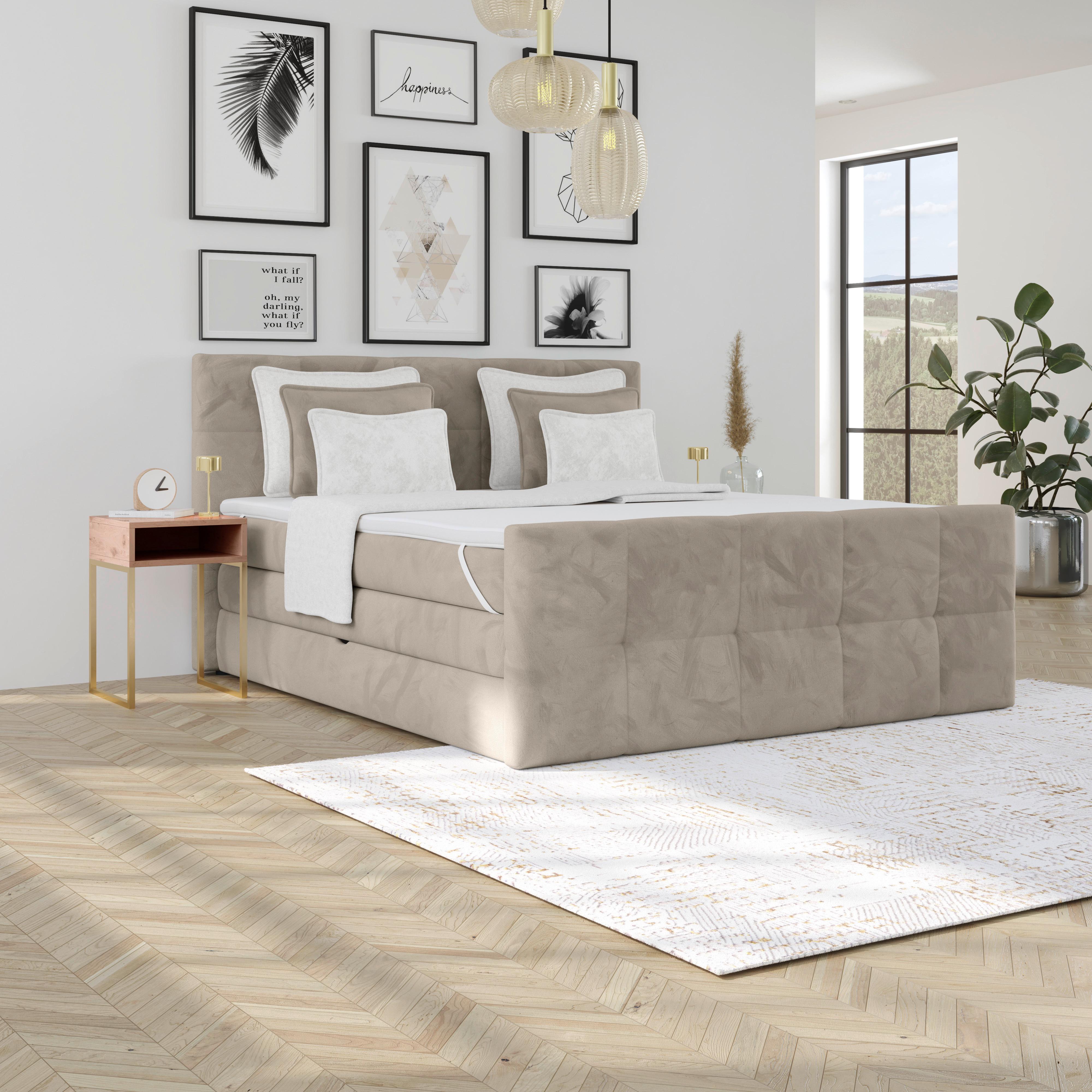 Boxspringbett mit Topper und Bettkasten 180x200 cm Medino - Taupe, KONVENTIONELL, Holz/Holzwerkstoff (180/200cm) - Luca Bessoni