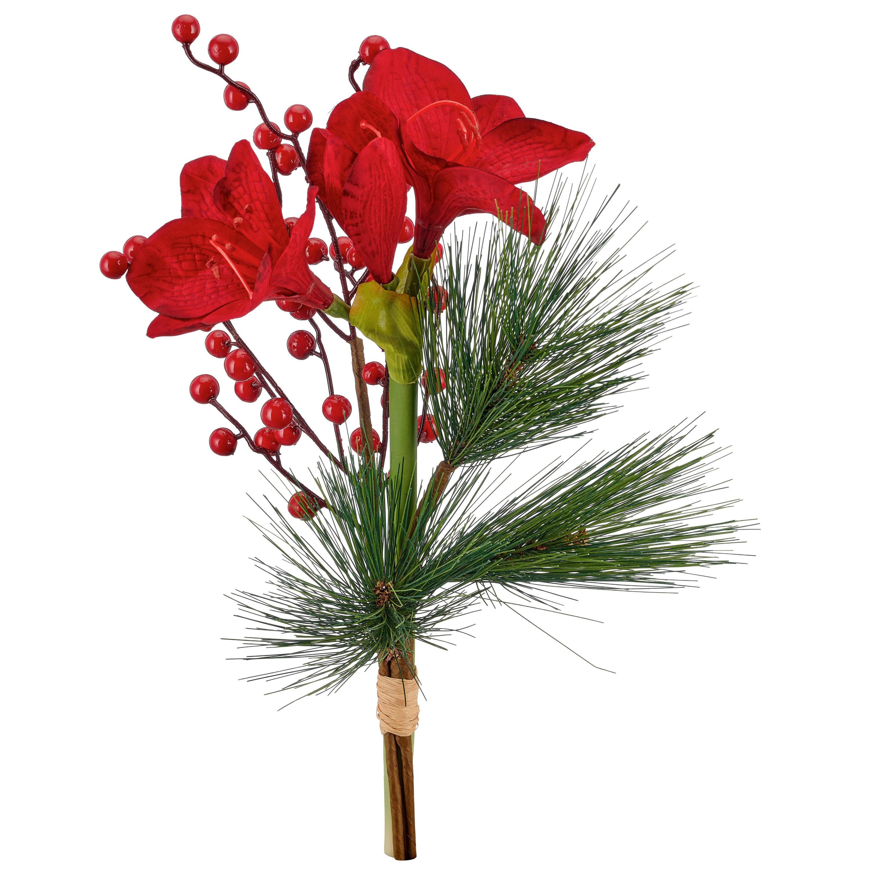Umelá rastlina AMARYLLIS-STRAUß I -PAZ- - zelená/tmavočervená, Basics, plast (48cm) - Mömax