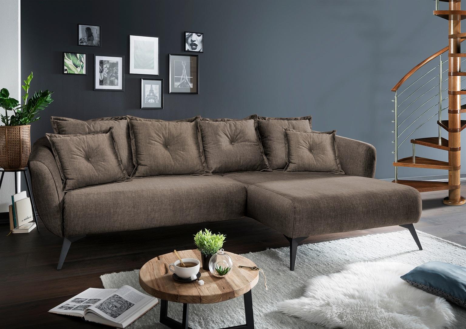 Ecksofa Baggio Mit Kissen Textil Braun - Schwarz/Braun, MODERN, Holz/Textil (277/94/162cm) - Livetastic