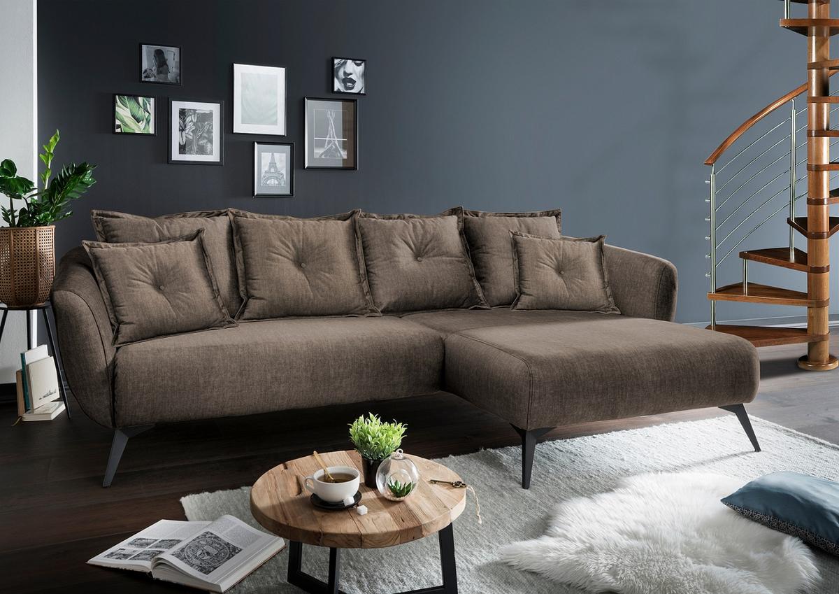 Ecksofa Baggio Mit Kissen Textil Braun - Schwarz/Braun, MODERN, Holz/Textil (277/94/162cm) - Livetastic