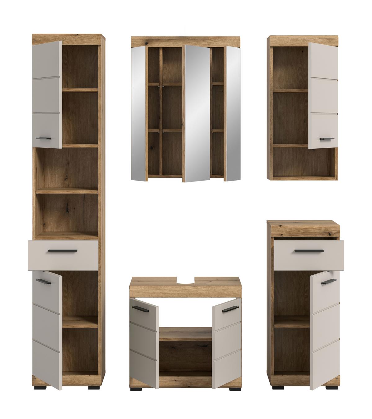Badezimmer Scout Kaschmir/Naturfarbe B: 134 cm - Kaschmir/Schwarz, MODERN, Glas/Holzwerkstoff (134cm) - MID.YOU