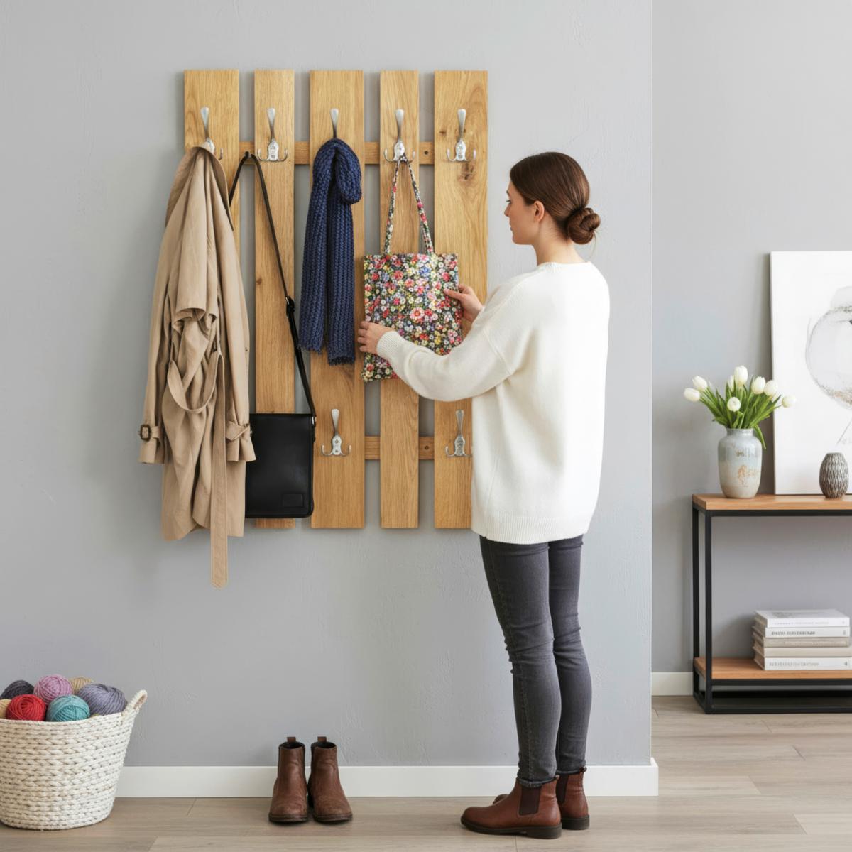 Wandgarderobe Merit Eiche-/Alufarben B: 65cm - Eichefarben/Alufarben, Basics, Holz/Holzwerkstoff (65/9/100cm) - Livetastic