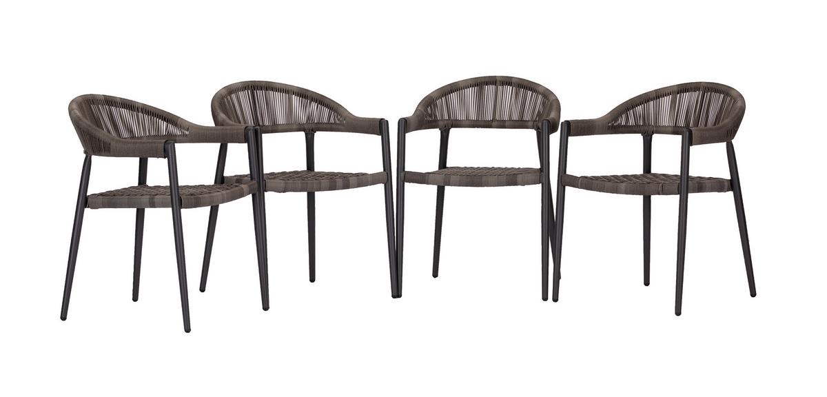 Gartensessel-Set 4-Tlg. Stapelbar Brooklyn Metall - Dunkelgrau/Graphitfarben, Basics, Kunststoff/Metall (56/58/78cm) - Gardenson