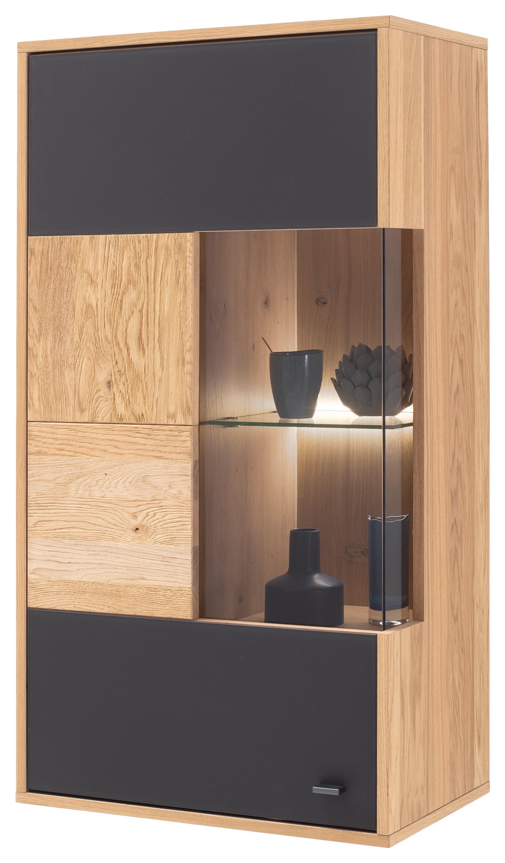 Hängevitrine Valencia B: 64 cm Anthrazit/Eiche - Eiche Bianco/Anthrazit, Design, Glas/Holz (64/119/37cm) - MID.YOU