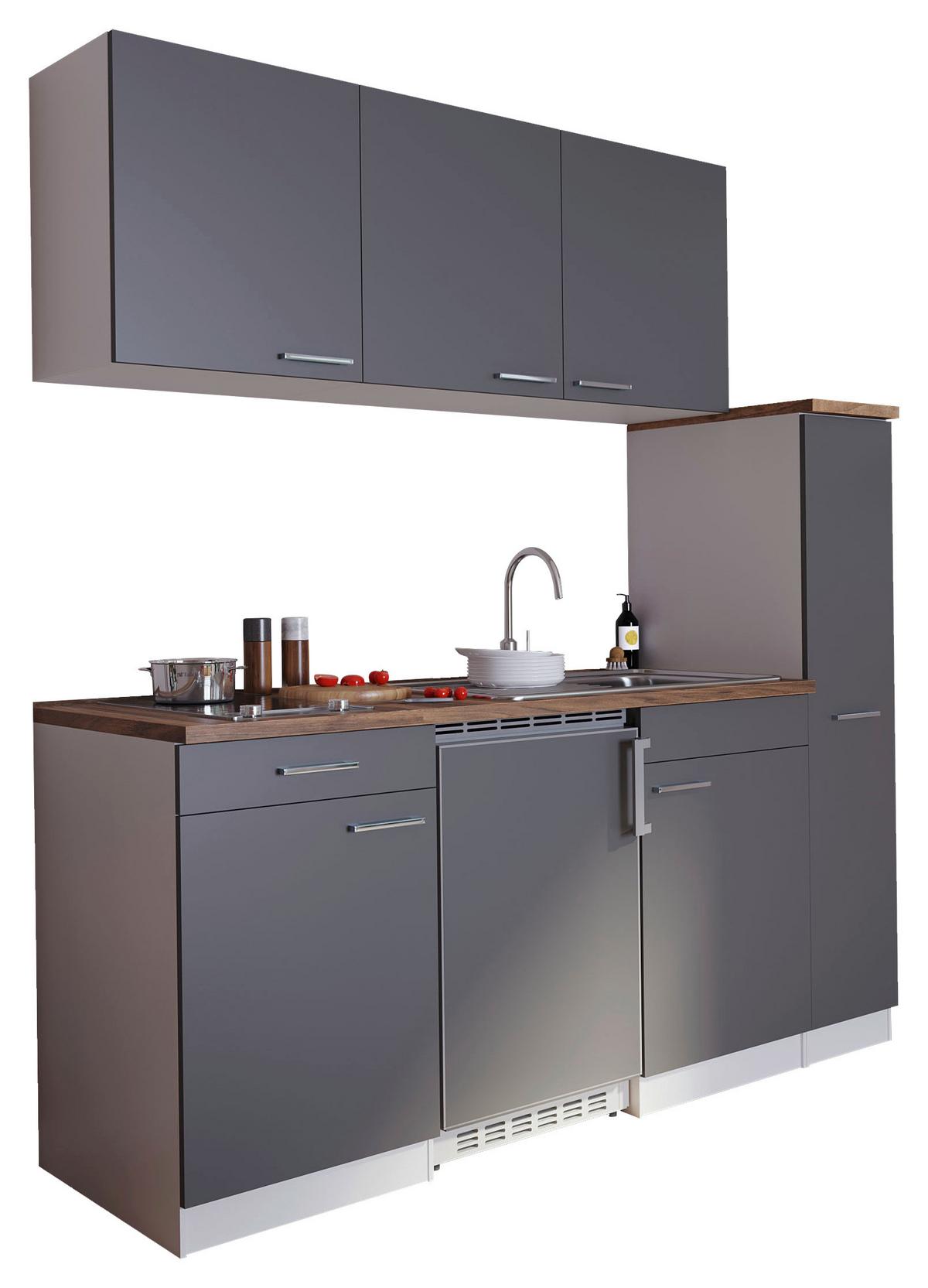 Miniküche Mit Geräten 180 Cm Grau/nussbaum Dekor - Nussbaumfarben/Weiß, Basics, Holzwerkstoff (180/200/60cm) - Respekta