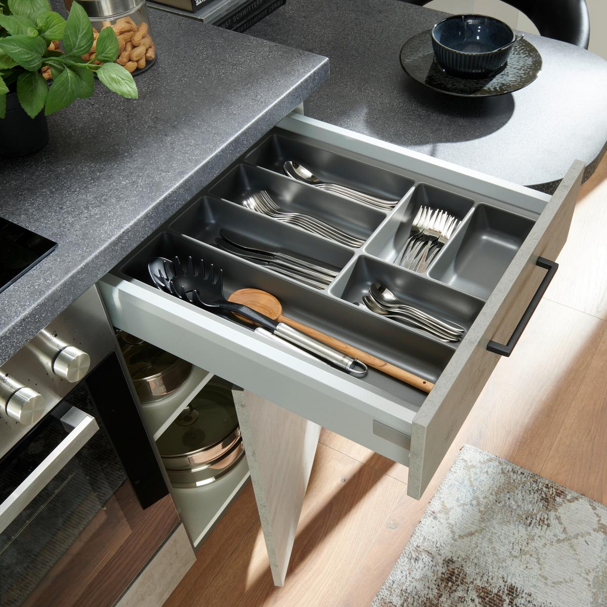 Küchenzeile Base/win Mit Geräte 205 Cm Beton Hell/anthrazit - Design, Holzwerkstoff (205cm) - Express