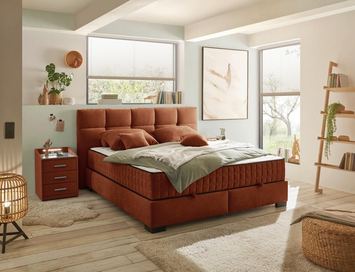 Boxbett Nagol A - Cognac/Schwarz, MODERN, Holzwerkstoff/Textil (160/200cm) - MID.YOU