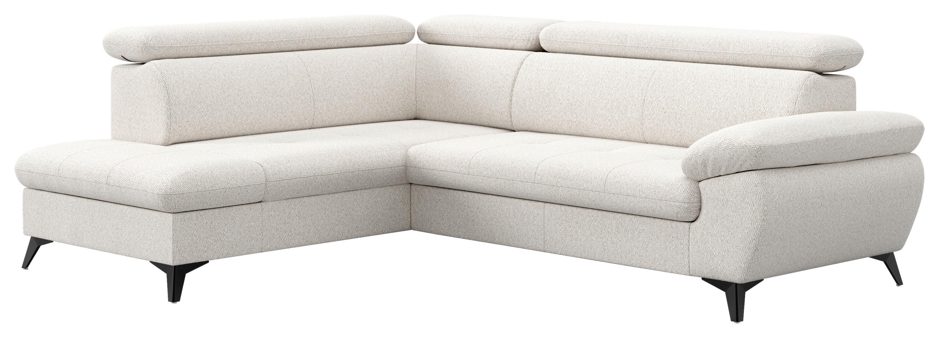 Ecksofa mit Bettfunktion Hudson, Chenille Silberfarben - Silberfarben/Schwarz, KONVENTIONELL, Textil (207/256cm) - Sembella