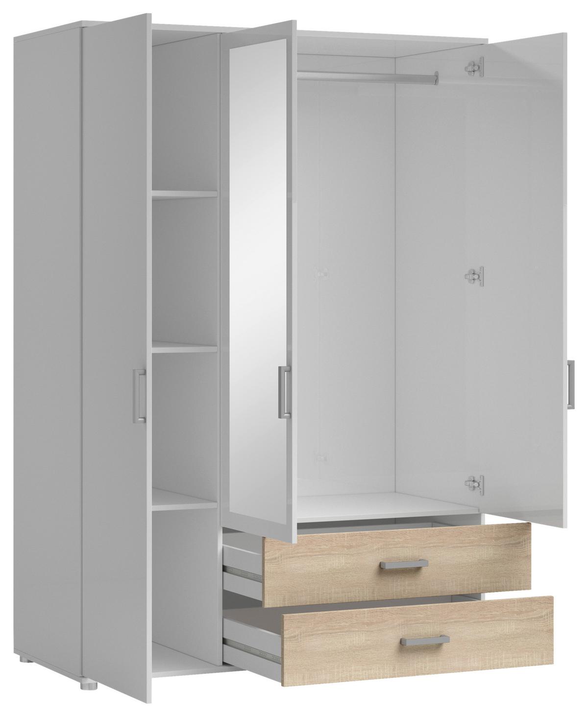 Drehtürenschrank Mit Laden 125cm Ivar Weiß/eiche Dekor - Weiß/Sonoma Eiche, MODERN, Holzwerkstoff (125/190/51cm) - MID.YOU