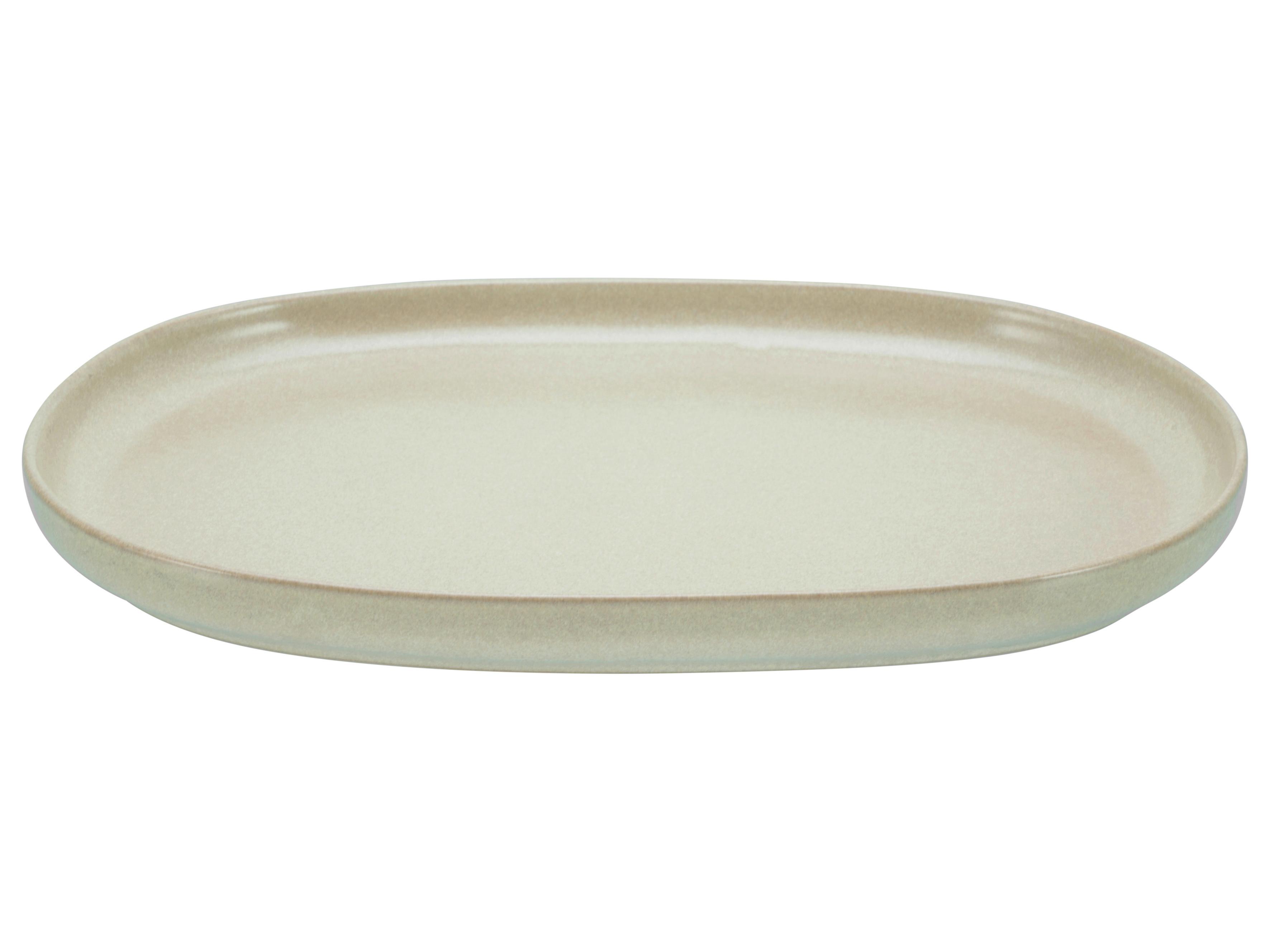 Servierplatte Aus Steingut, Uno B: 33 cm, Sandfarben, Oval - Sandfarben, Basics, Keramik - Creatable