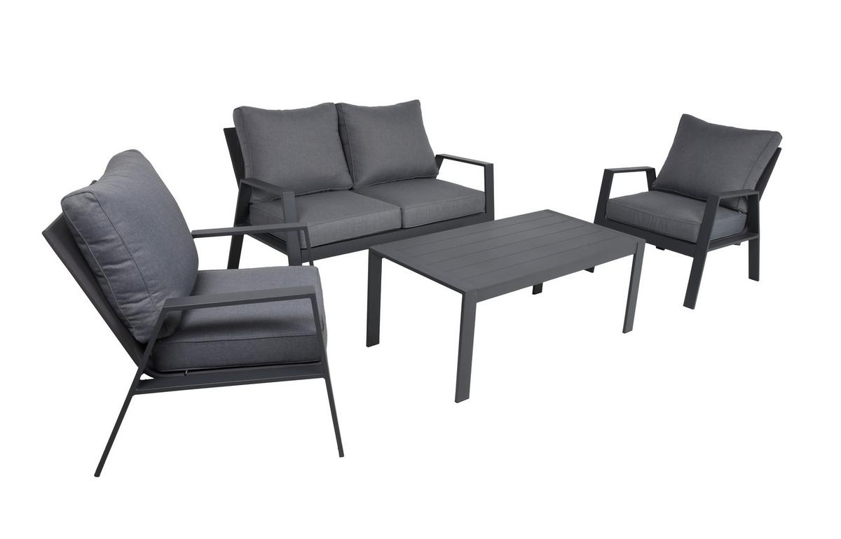 Gartenset Victoria - Anthrazit/Grau, Basics, Kunststoff/Textil - Gardenson