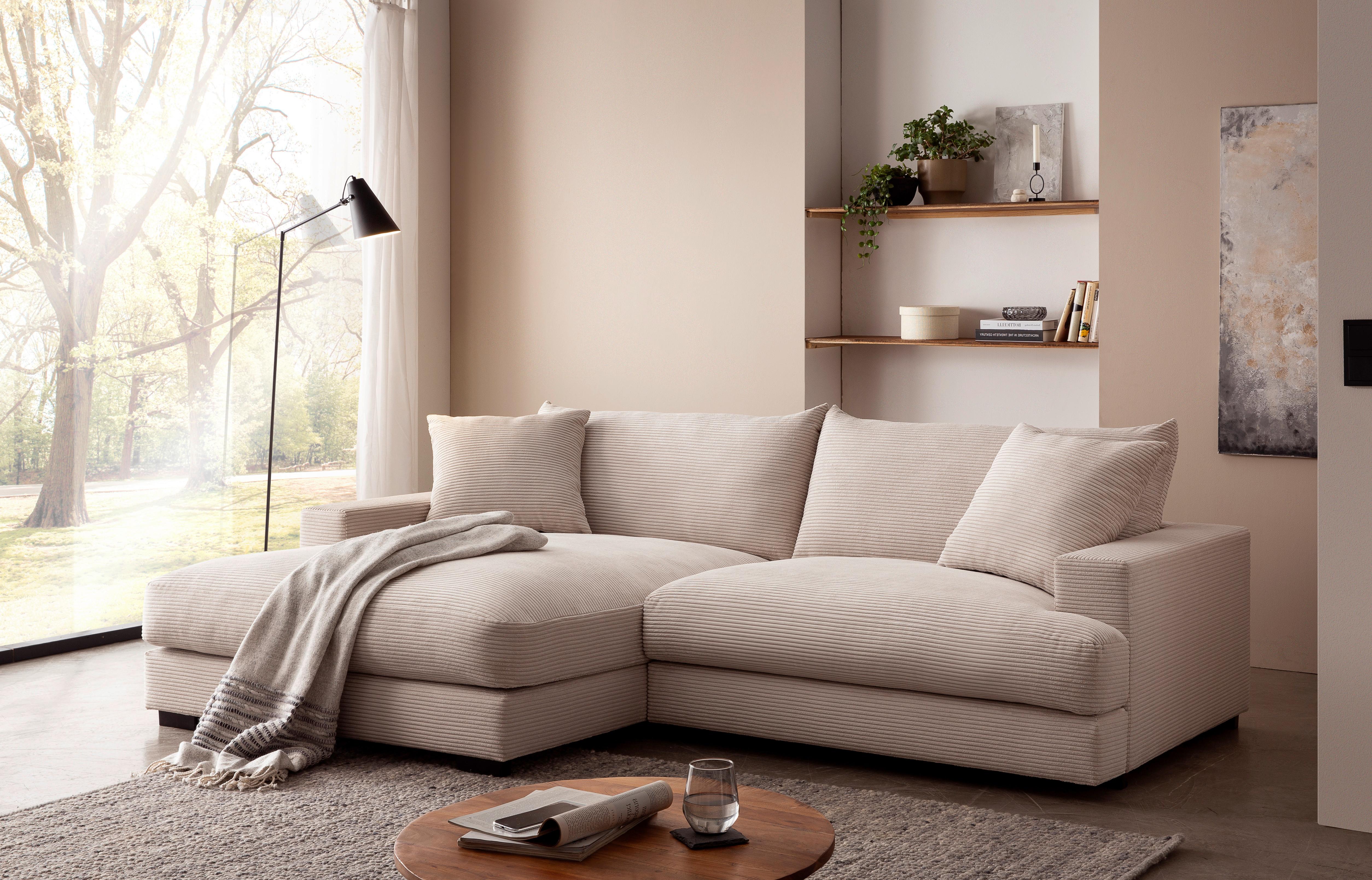 Ecksofa Pelle mit Kissen Beige Cord 180x265 cm - Beige/Schwarz, MODERN, Textil (180/265cm)
