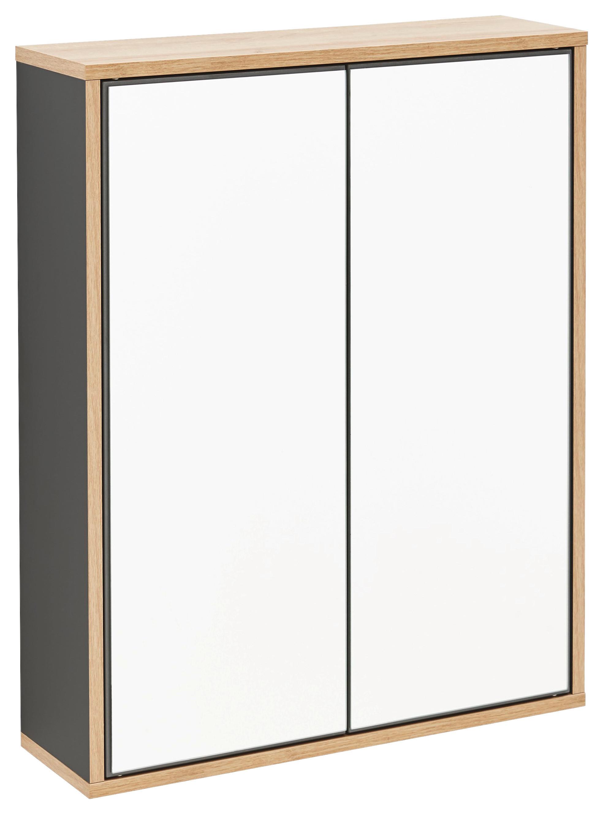 Spiegelschrank Finn 2-Türig BxHxT: 60x75x18,5 cm Anthrazit - Eichefarben/Anthrazit, MODERN, Glas/Holzwerkstoff (60/75/18,5cm) - MID.YOU
