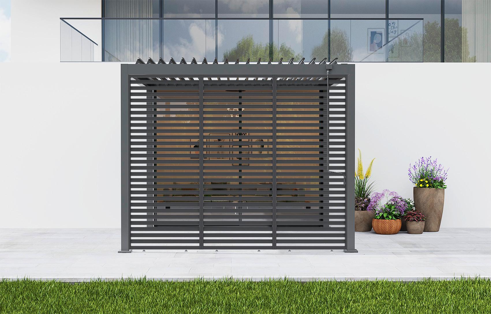 Lamellenwand 93cm Für Pergola 3x3,6/4/6m,bxh:ca.92,7x225,8cm - Anthrazit, Basics, Metall (92,7/225,8/5cm) - Gardenson