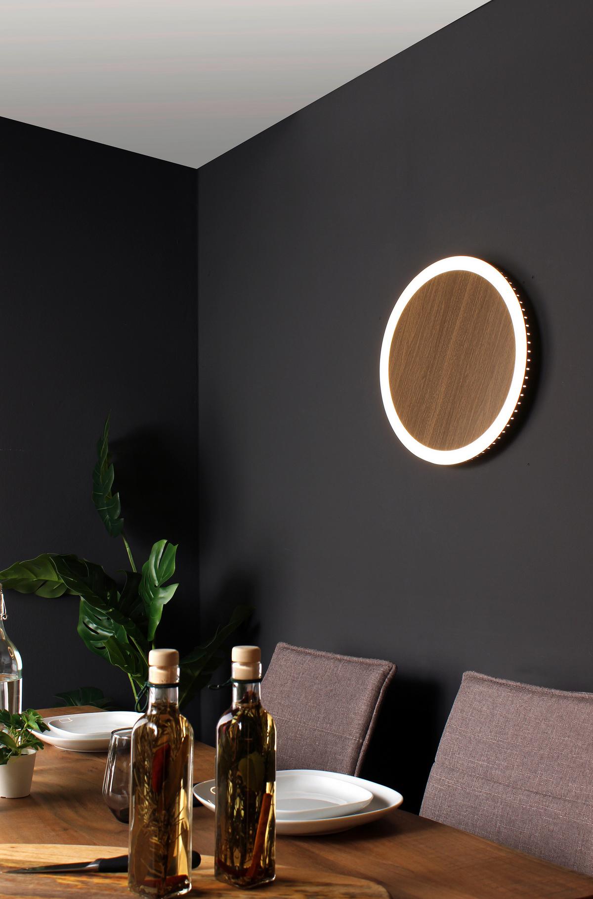 LED-Deckenleuchte Moon Ø 40 cm Mit 3 Helligkeitsstufen - Eichefarben/Schwarz, Design, Metall (40/4,1cm)