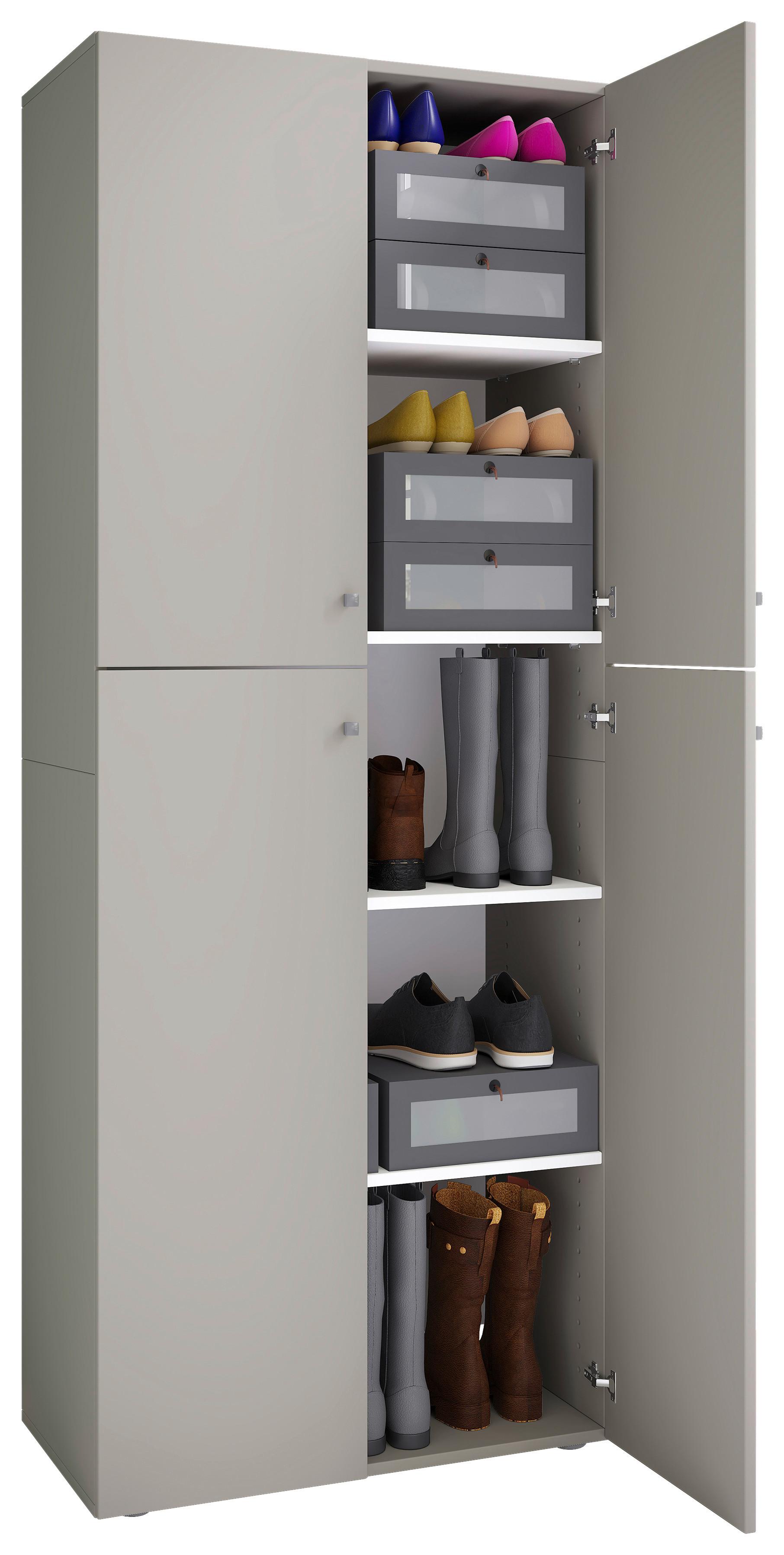 Schuhschrank Lona Grau Dekor 4-Türig Hoch B: 70 cm - Schwarz/Grau, KONVENTIONELL, Holzwerkstoff (70/182/37cm) - MID.YOU
