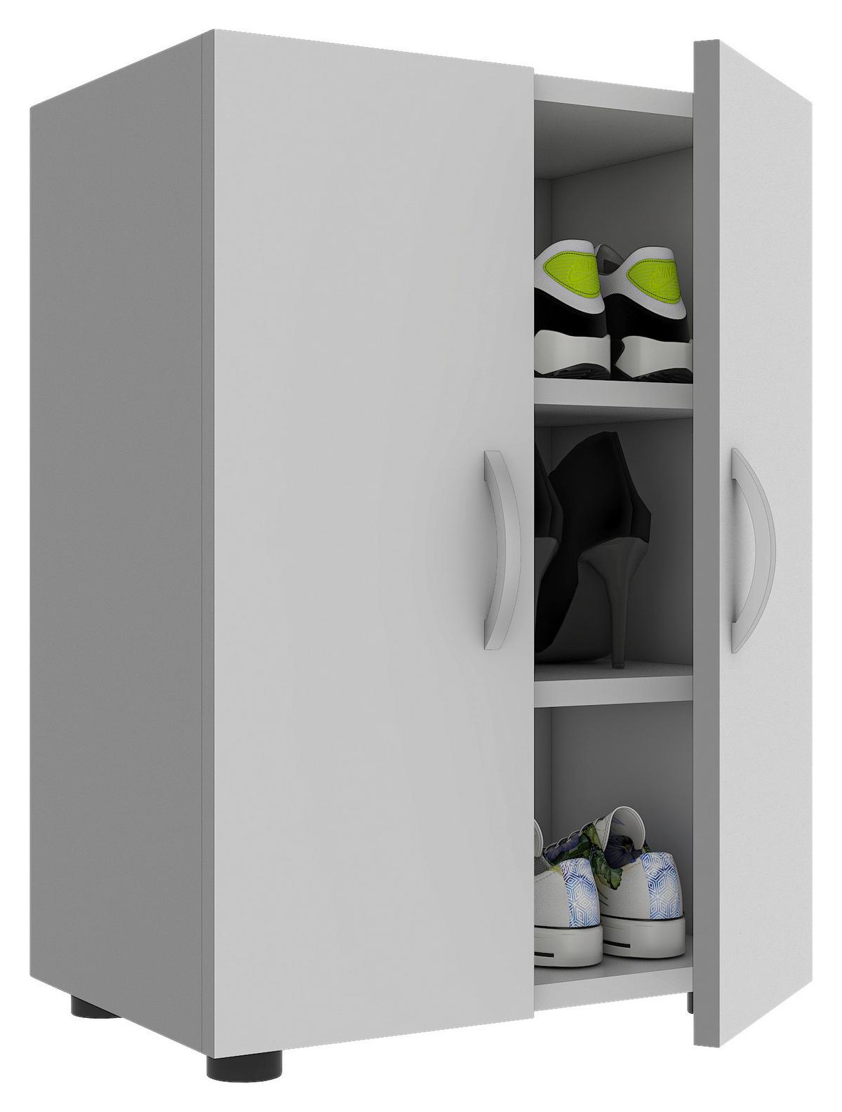 Skrinka na topánky ULAS biela - sivá/biela, Modern, kov/kompozitné drevo (49/74/30cm) - MID.YOU