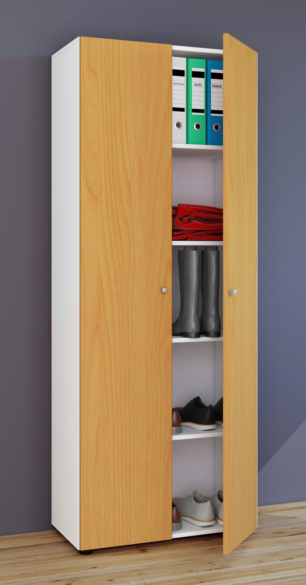 Mehrzweckschrank Vandol Weiß, Buche Dekor B: 70 cm - Buchefarben/Schwarz, Design, Holzwerkstoff (70/178/39cm) - MID.YOU