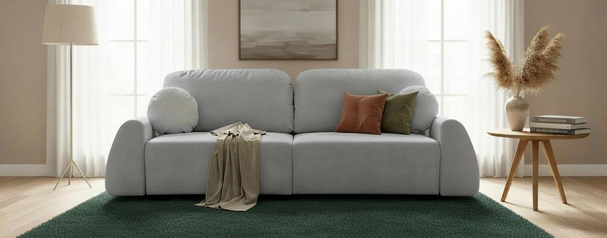 Schlafsofa Almi Boucle Hellgrau, B: 260 Cm - Schwarz/Grau, Design, Textil (260/100/80cm) - Livetastic