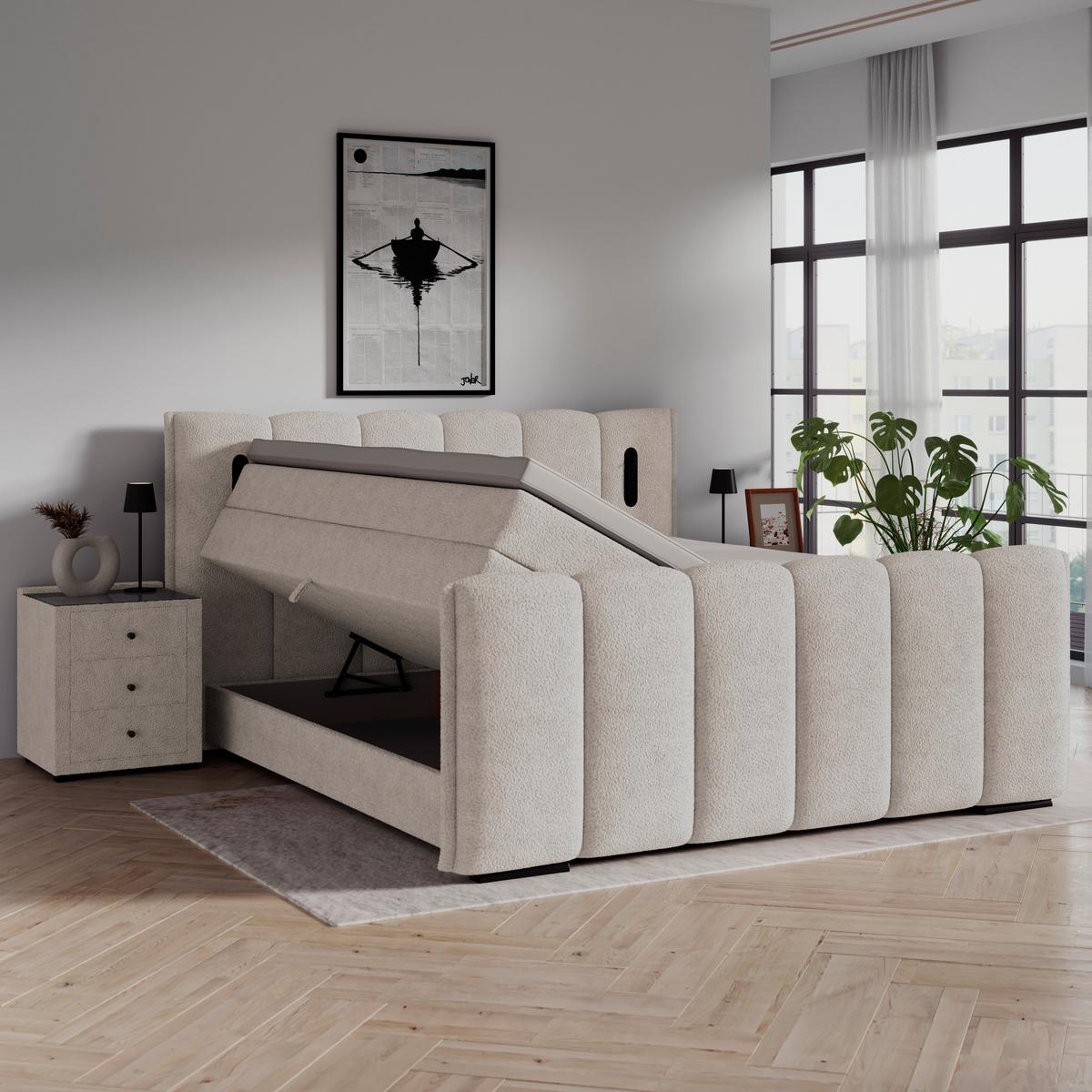 Boxspringbett Elysia inkl. Matratze 180x220 - Beige/Schwarz, Trend, Holz/Holzwerkstoff (180/220cm) - Luca Bessoni