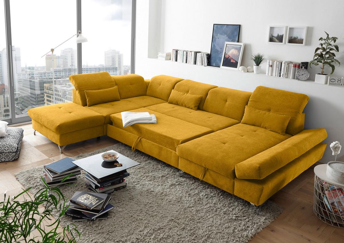 Ecksofa Melfi Gelb U: 245 Cm - Gelb/Silberfarben, MODERN, Textil (245/350/168cm) - MID.YOU