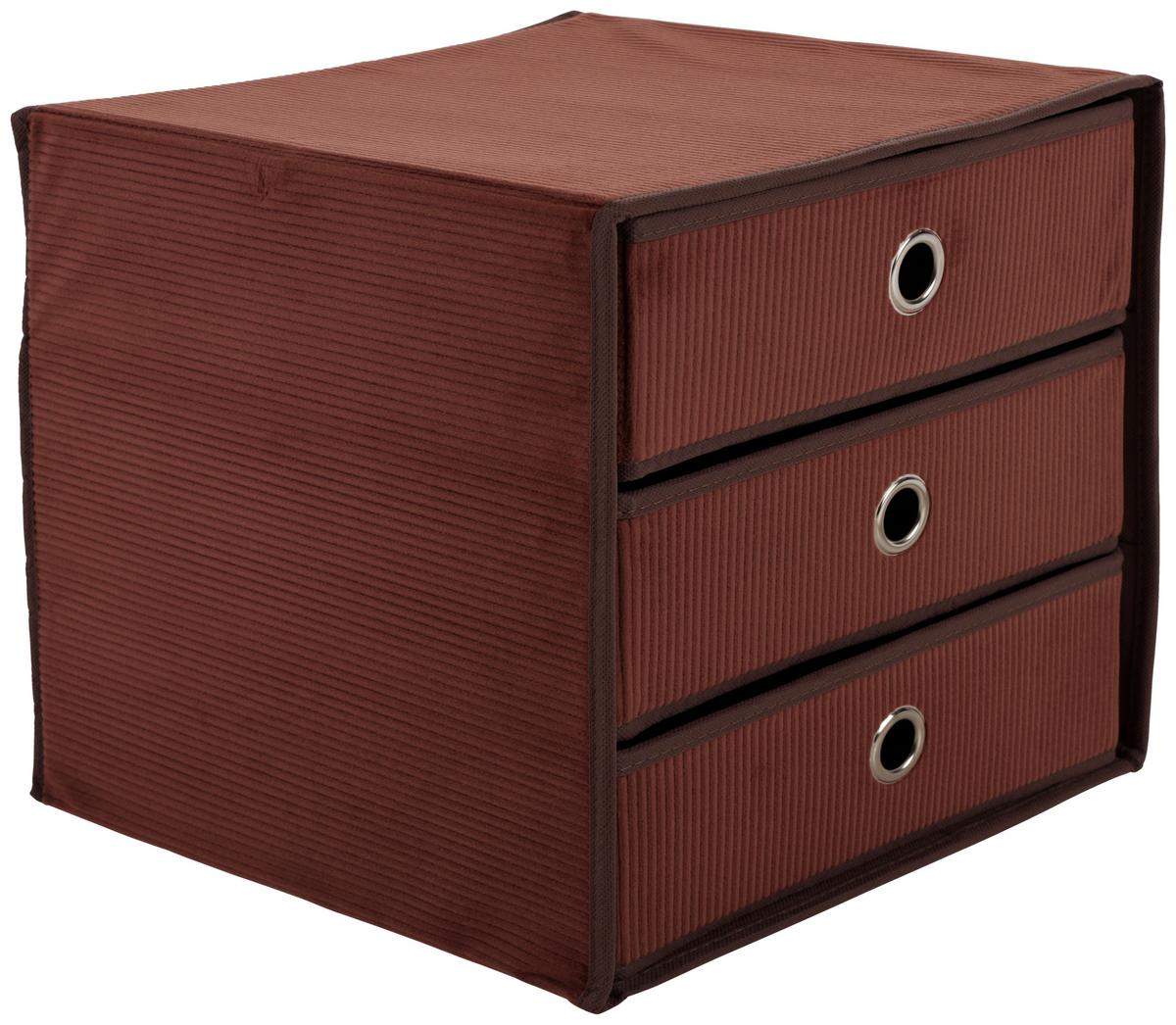 Schubladenbox Lisa New Braun Kord 3 Laden mit Grifflöchern - Braun, MODERN, Karton/Textil (32/31,5/32cm)