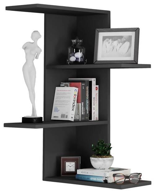 Nástenný regál BALOS čierny - čierna, Modern, kompozitné drevo (45/77/45cm) - MID.YOU