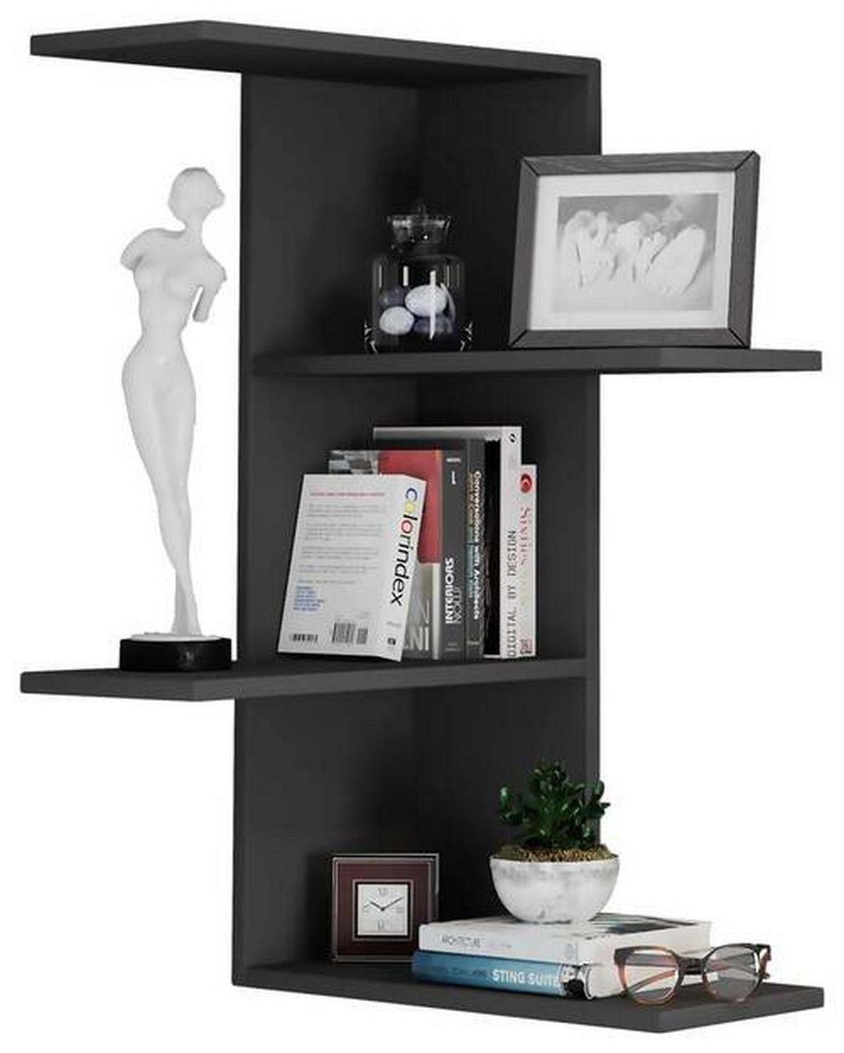 Nástenný regál BALOS čierny - čierna, Modern, kompozitné drevo (45/77/45cm) - MID.YOU