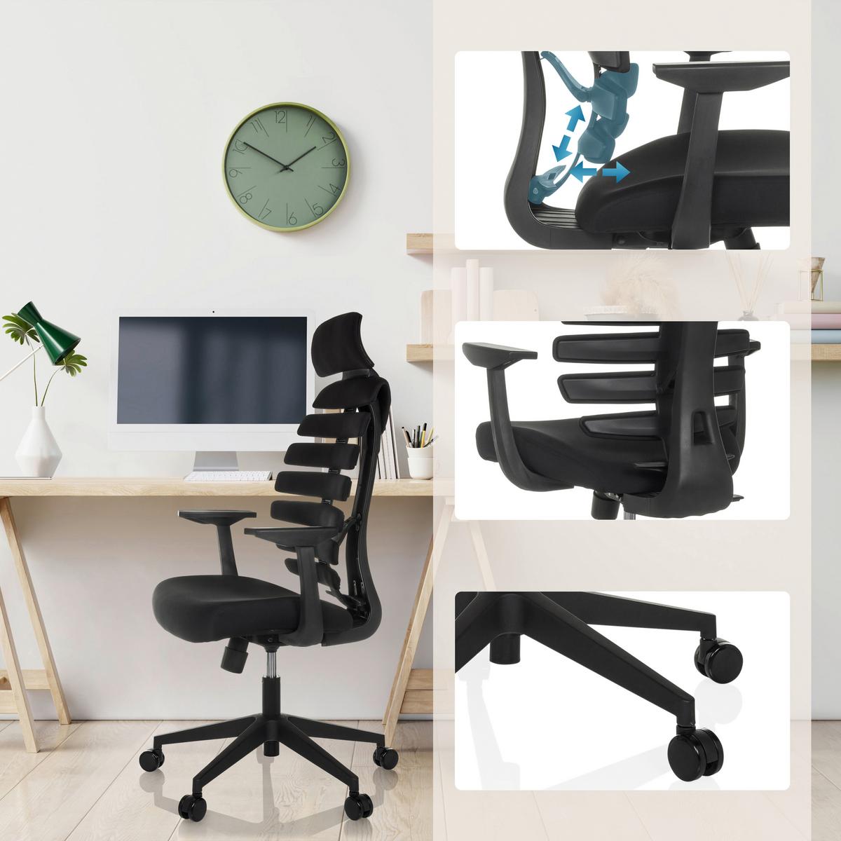 Drehstuhl Ergo Line Eco Schwarz B: 64 cm - Schwarz, MODERN, Kunststoff/Textil (64/120 - 130/62cm) - MID.YOU