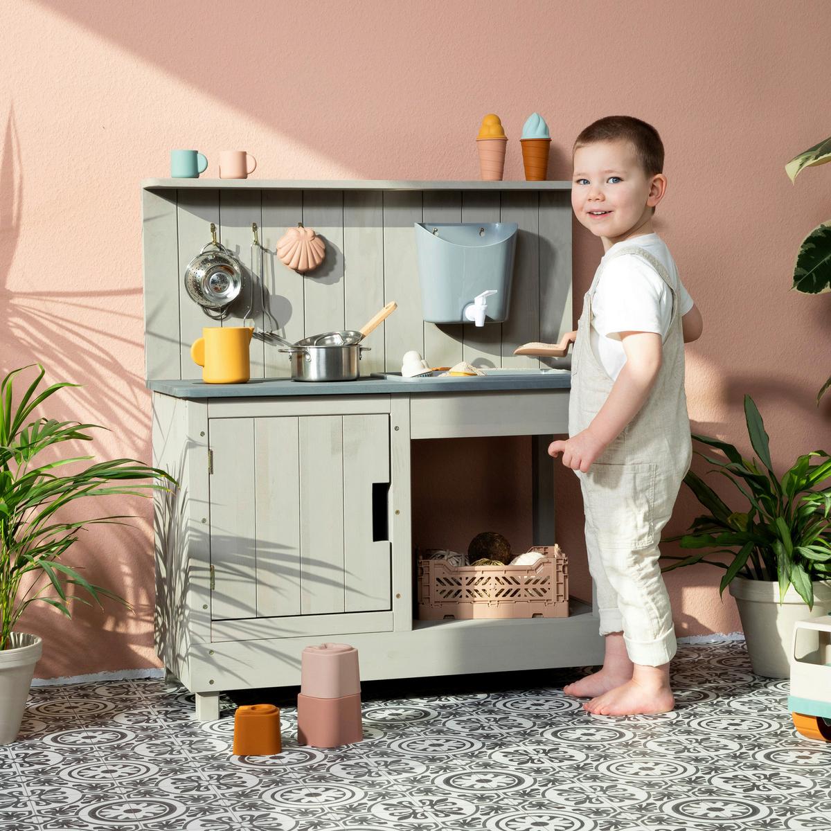 Matschküche Muddy Buddy - Hellgrau, Basics, Holz (80/40/90cm) - MUDDY BUDDY