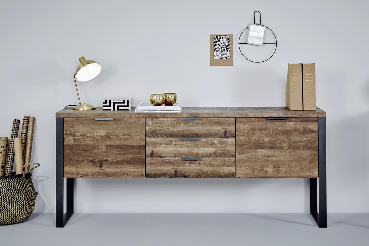 Sideboard Loop Sb 180 Ecihefarben/Schwarz B: 180 cm - Eichefarben/Anthrazit, Design, Holzwerkstoff/Metall (180/76,2/39,5cm)