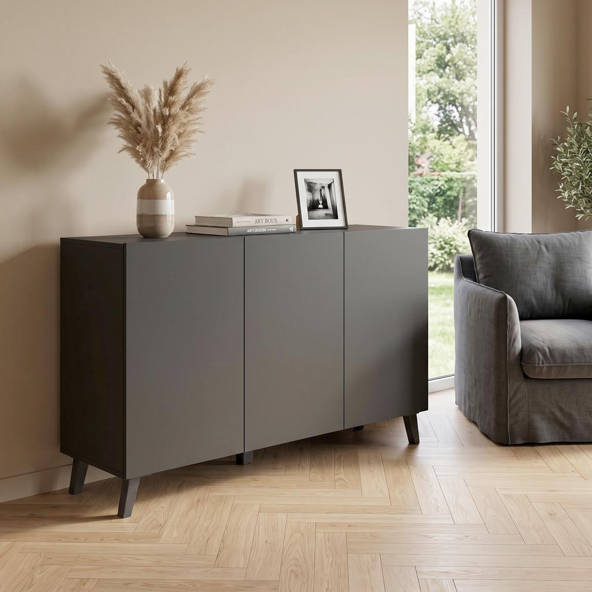 Sideboard Phuket 120 Schwarz B: 120 cm - Schwarz, Design, Holzwerkstoff (120/76/39cm) - P & B