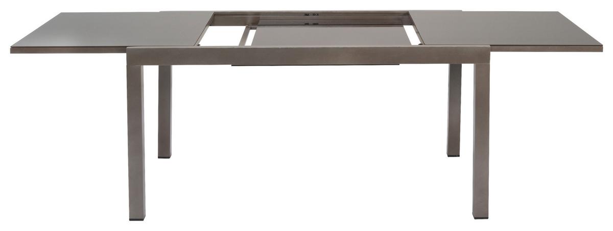 Gartentisch Semi Ausziehtisch - Braun, MODERN, Glas/Metall (150/89,5/75,5cm) - Gardenson