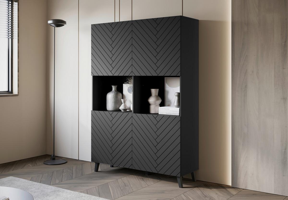 Vysoká komoda PHUKET š: 120 cm - černá, Design, kompozitní dřevo/plast (120/172/39,1cm) - Livetastic